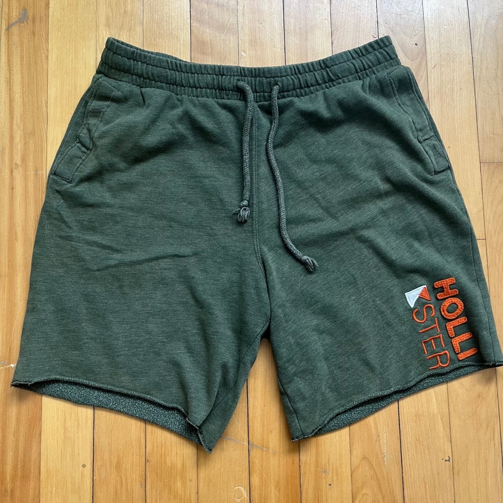 Hollister Sweat Shorts Green Drawstring Elastic Waist Logo Graphic Men's Medium
